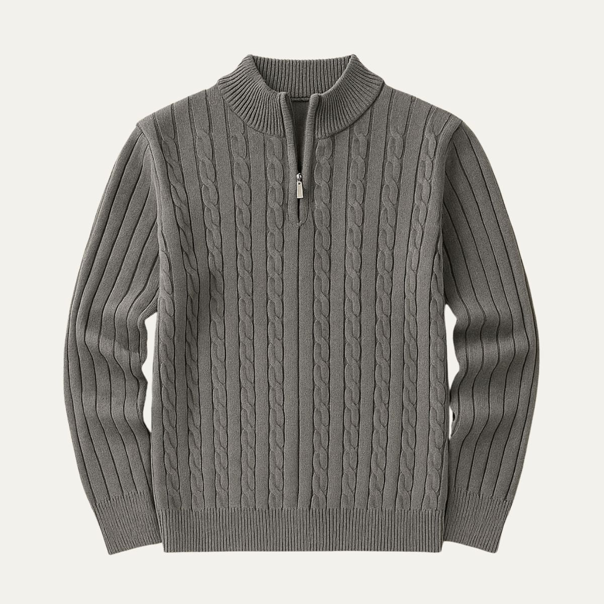 Wells Men's Cable Knit Quarter Zip Sweater - VibreMode