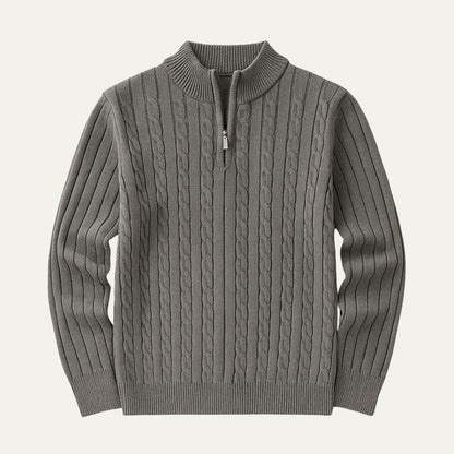 Wells Men's Cable Knit Quarter Zip Sweater - VibreMode