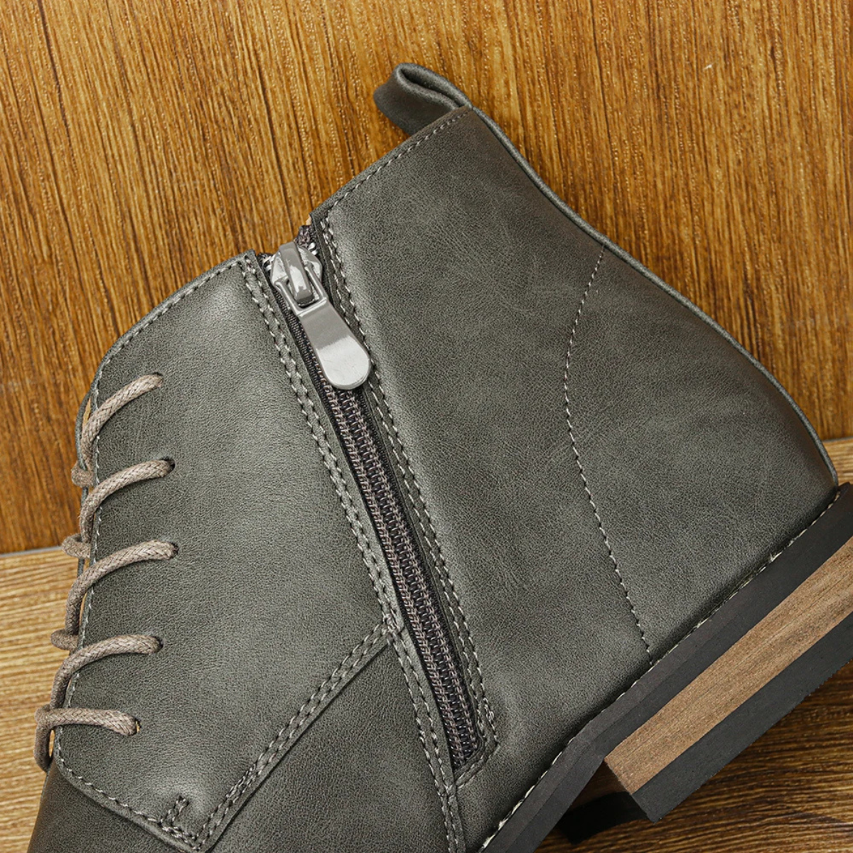 Men's Leather Ankle Boots Side Zip Classic Black