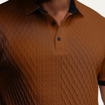 Men's Textured Polo Shirt Contrast Collar