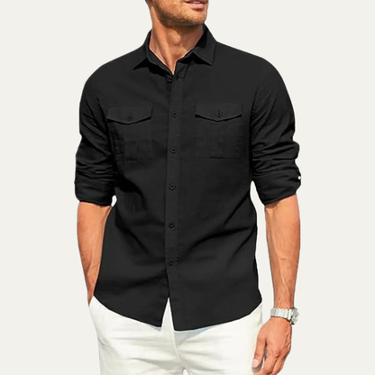 Riccione Men's Cotton Linen Cargo Shirt Double Pocket