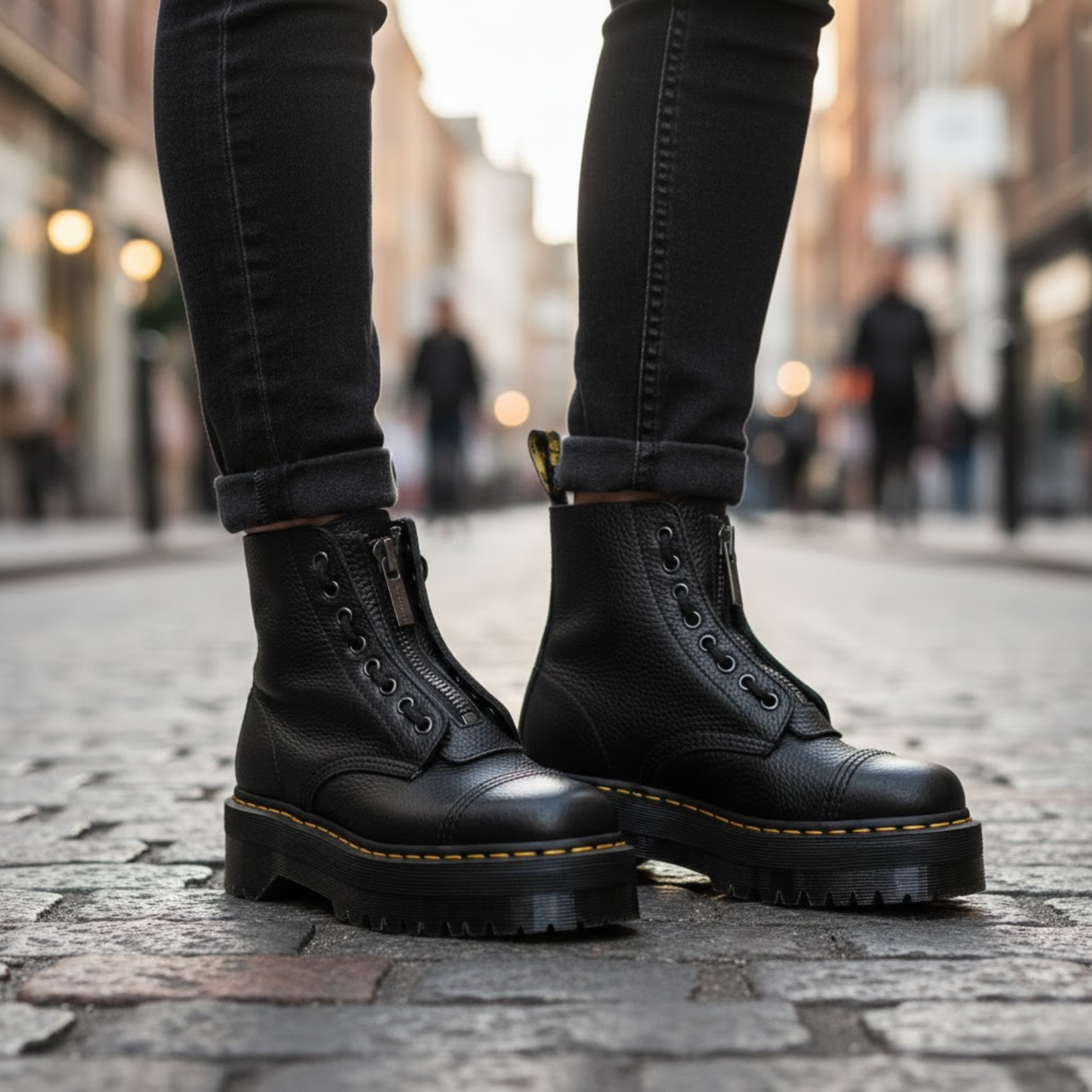 Trendy Leather Biker Boots Zip Up Winter Shoes