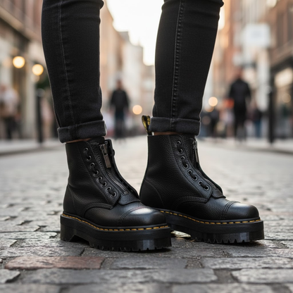 Trendy Leather Biker Boots Zip Up Winter Shoes