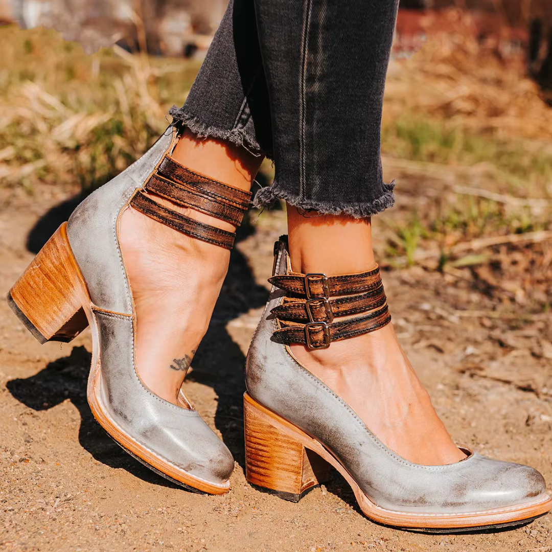 Women's Ankle Strap Pumps Chunky Heel