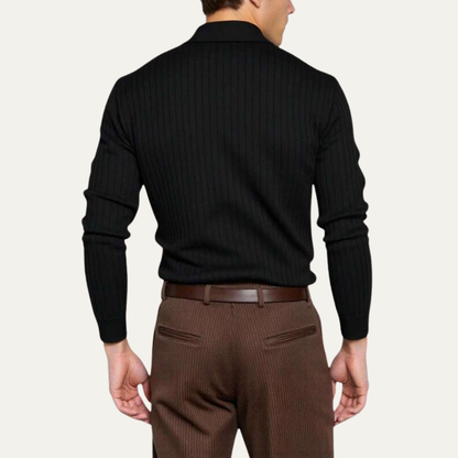 Men's Long Sleeve Polo Shirt Ribbed Knit