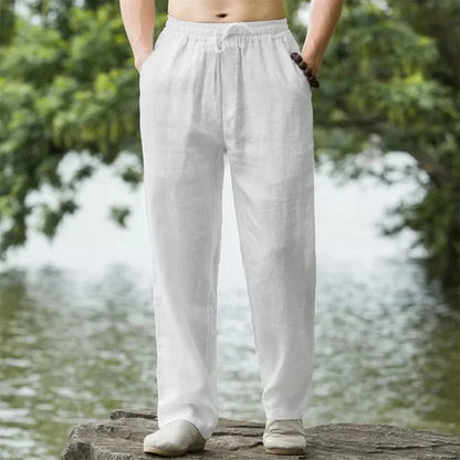 Men's Linen Beach Pants Lightweight Beige - VibreMode
