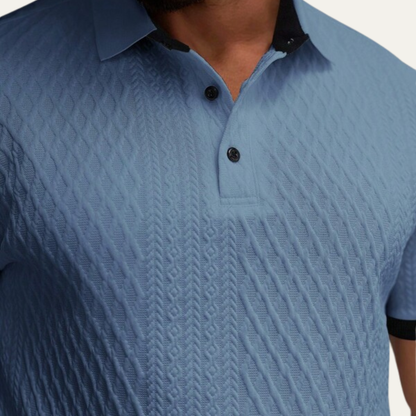 Men's Classic Textured Polo Shirt Contrast Collar