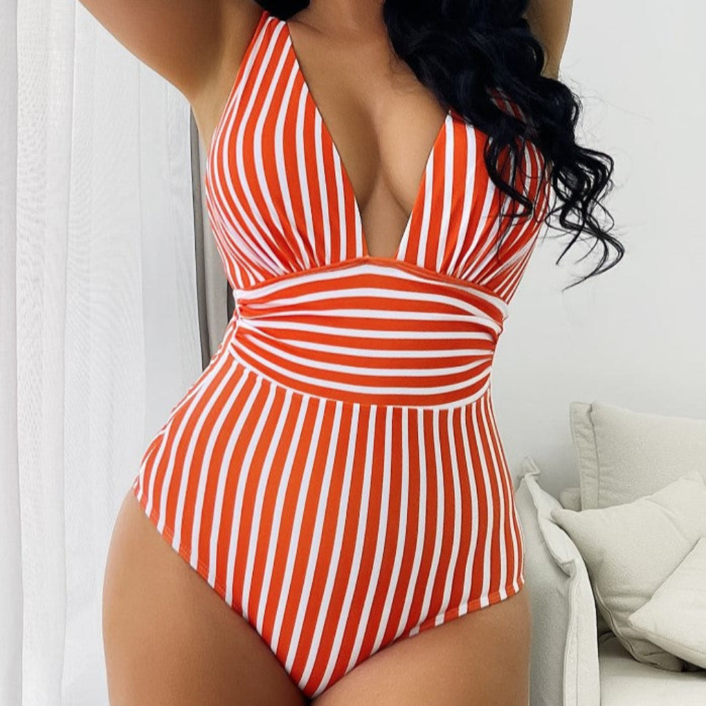 Women's Halter Neck Striped Swimsuit
