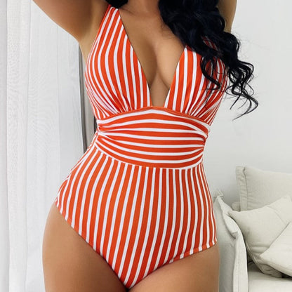 Women's Halter Neck Striped Swimsuit