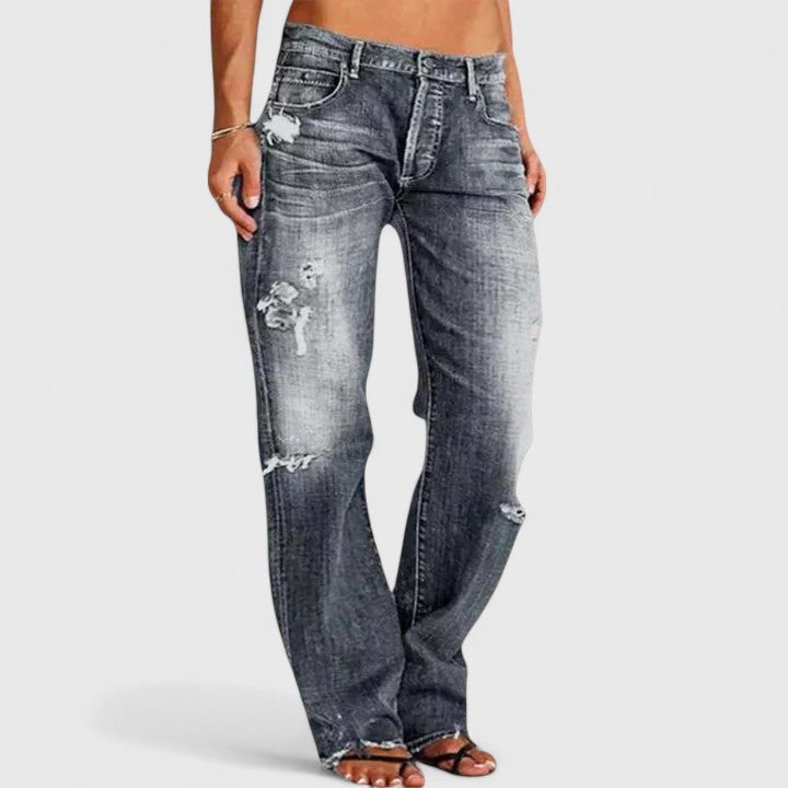 Fashionable Women's Ripped Straight Leg Jeans