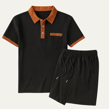 Men's Cotton Polo Shorts Set Vintage Style