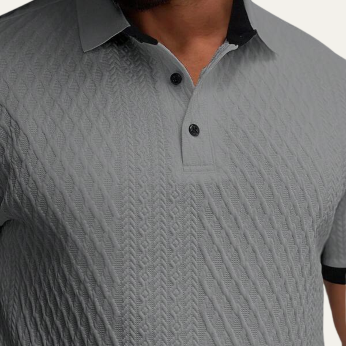 Men's Textured Polo Shirt Contrast Collar
