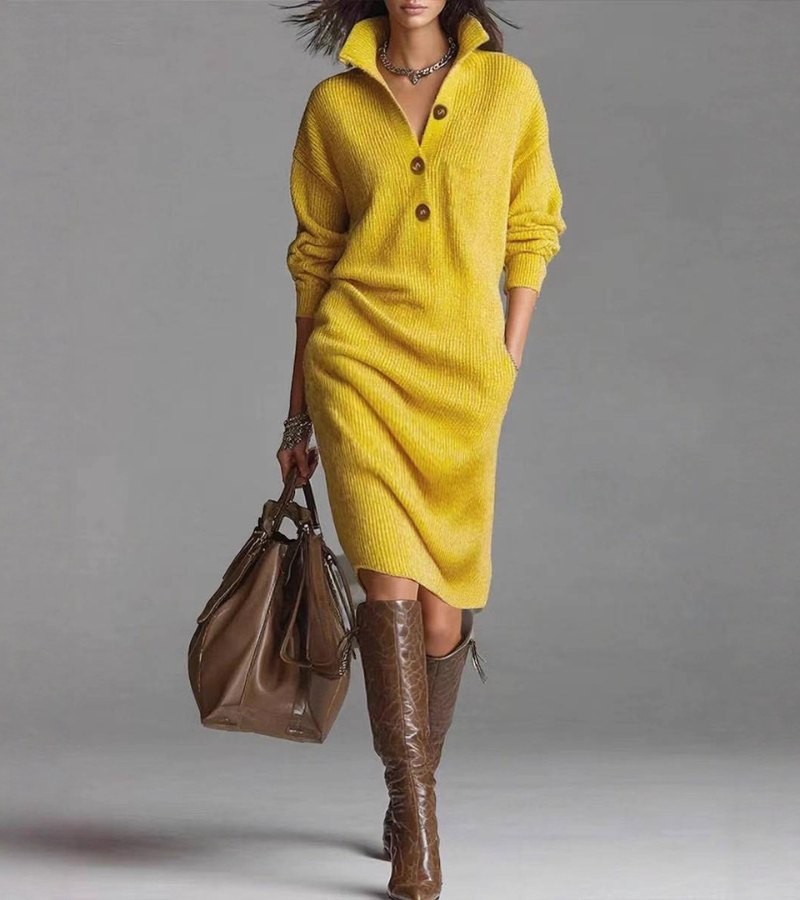 Classic Crew Neck Knitted Midi Dress