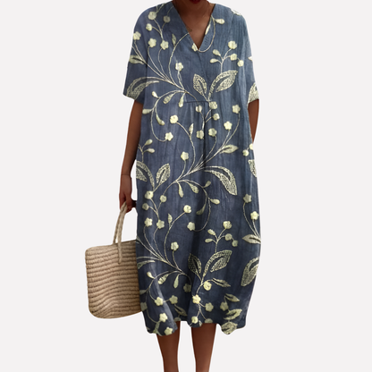 Women's Floral V-Neck Short Sleeve Summer Dress