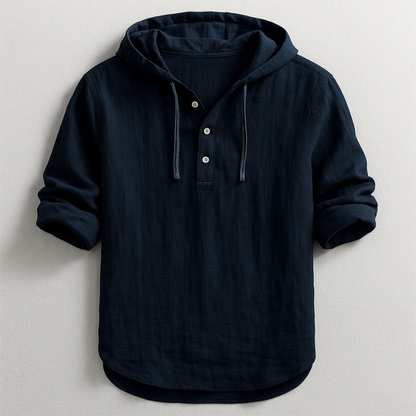 Men's Hooded Shirt Cotton Drawstring Rolled Sleeves