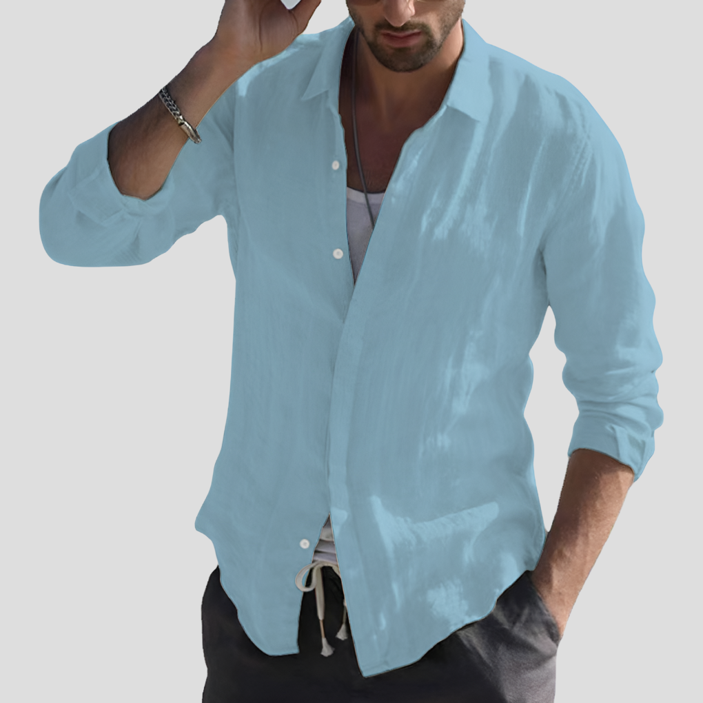 Linen Shirt Turn-Down Collar Vintage Style