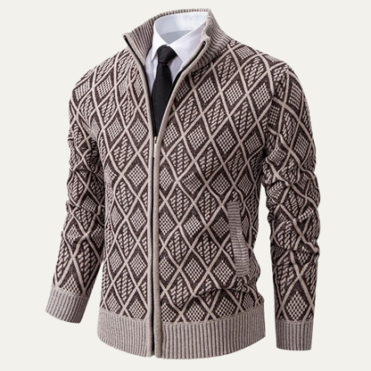 Men's Knit Diamond Pattern Zip Jacket