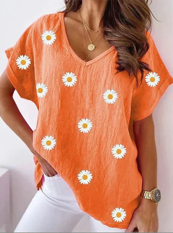 Women's V-Neck T-Shirt 3D Floral Print