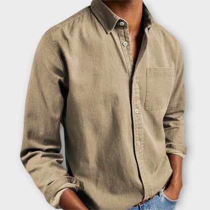 Men's Long Sleeve Button Front Shirt with Chest Pocket
