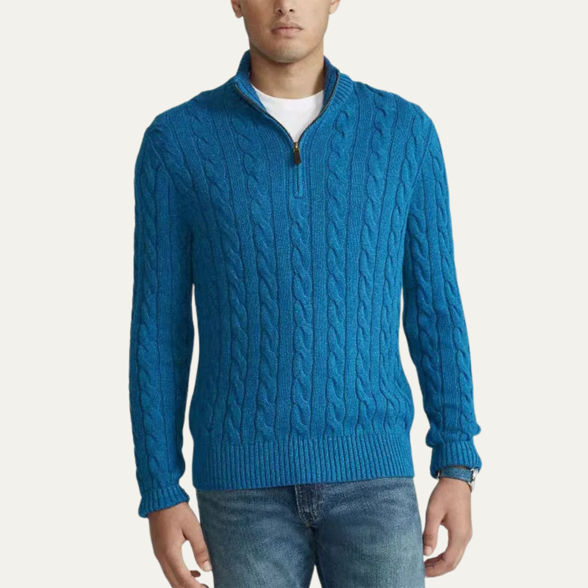 Men's Knitted Half Zip Sweater Mock Neck