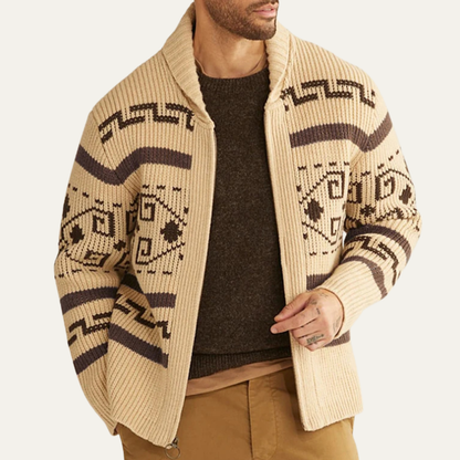 Men's Cashmere Cardigan Shawl Collar Button Up Beige
