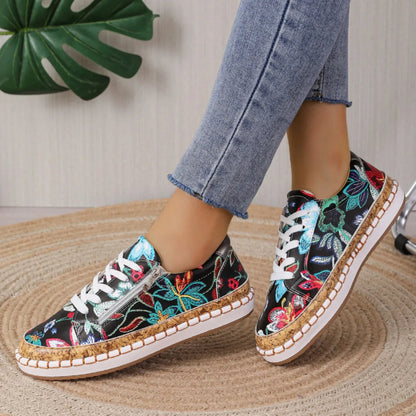 Women's Floral Lace-Up Shoes