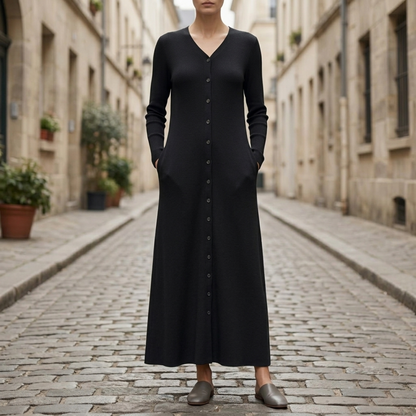 Women’s Ribbed Knit Maxi Dress Long Sleeve Button Front Bodycon Dress