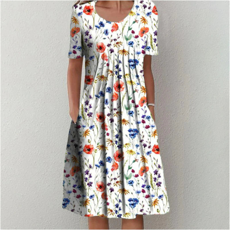 Women's Floral Pleated Dress - VibreMode