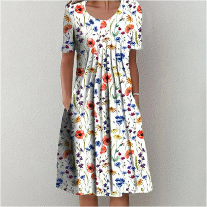 Women's Floral Pleated Dress - VibreMode