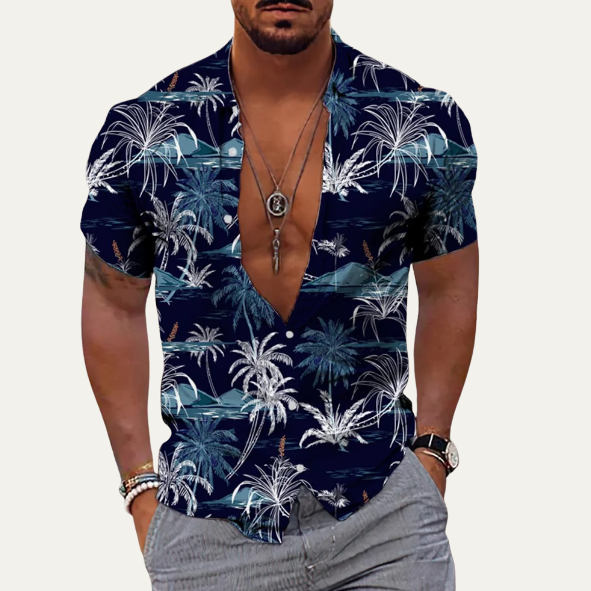 Men's Hawaiian Beach Shirt Tropical Print Cotton Relaxed Fit