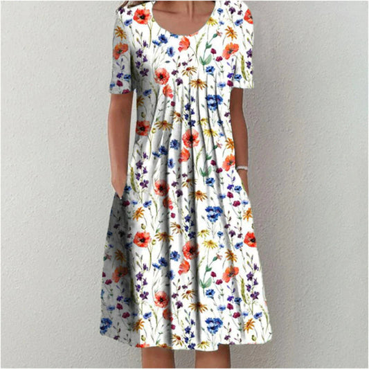 Elegant Floral Pocket Dress for Women - VibreMode