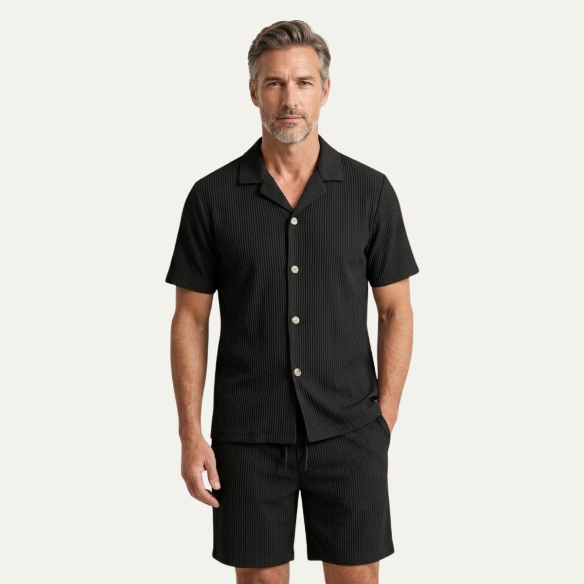 Men's Ribbed Summer Shirt And Shorts Set