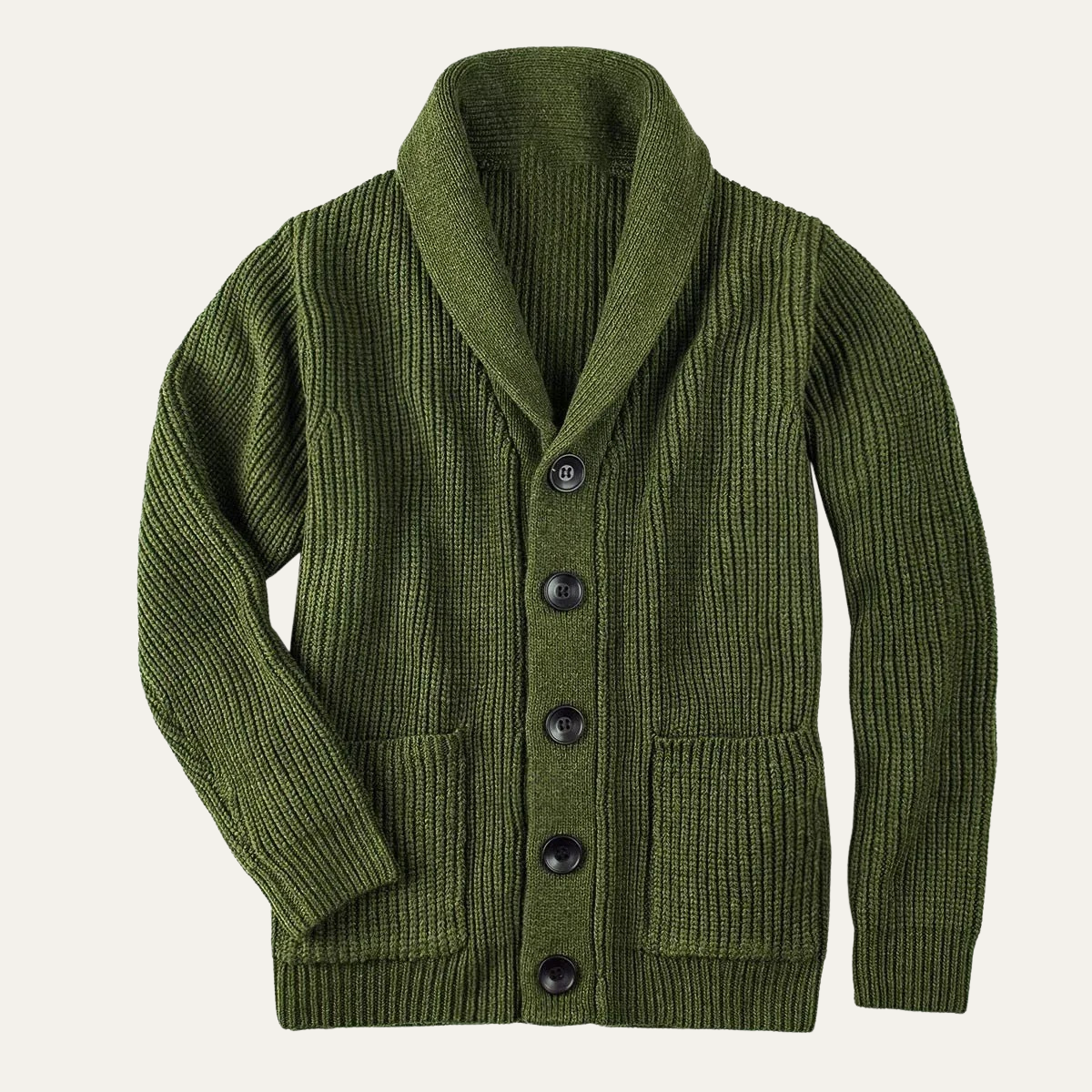 Men's Cotton Blend Cardigan Shawl Collar Chunky Knit