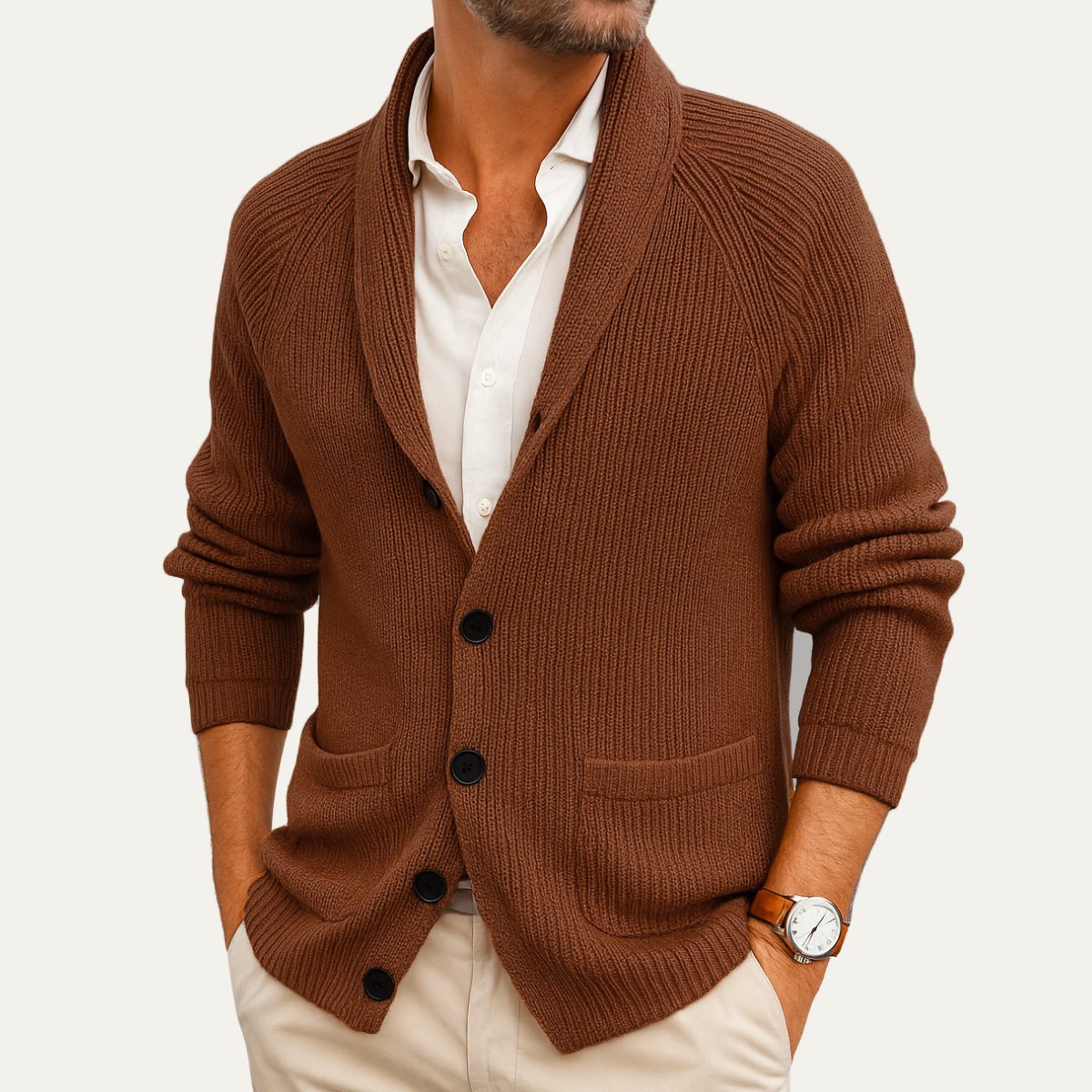 Men's Knitted Cardigan Shawl Collar Button Up