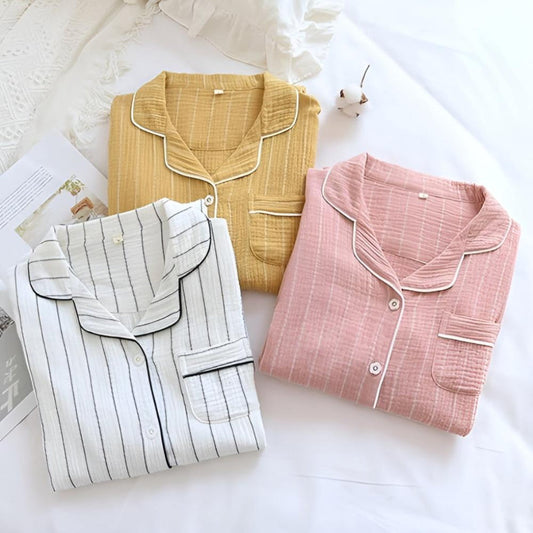 Women's Cotton Nightgown Striped Lightweight - VibreMode