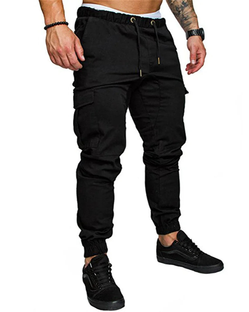 Men's Cargo Joggers Multi-Pocket Cotton Black