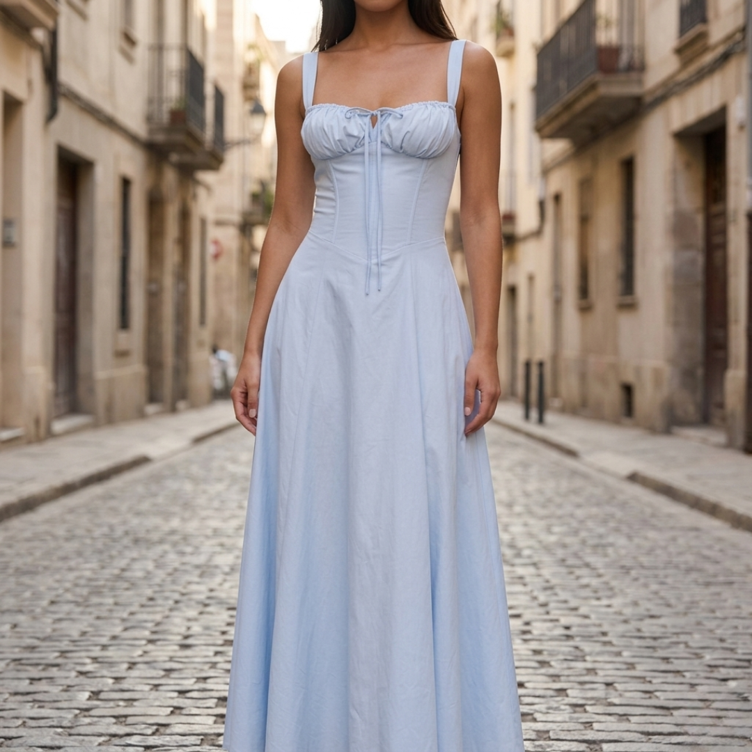 Midi Dress Spaghetti Strap Corset Bodice Women
