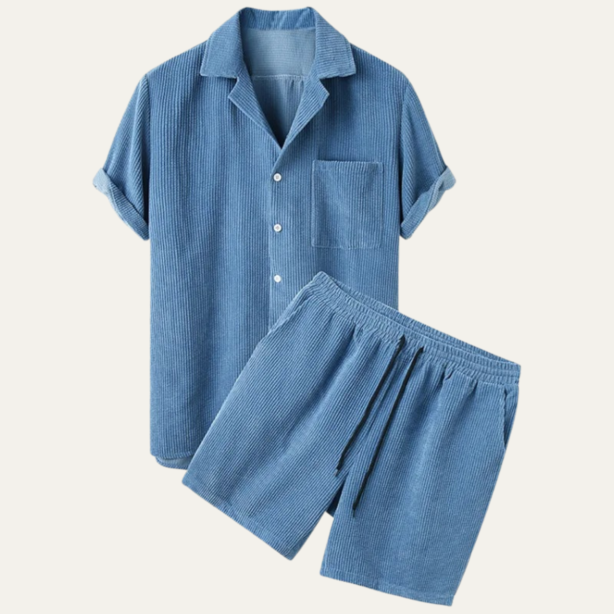 Men's Corduroy Shirt And Shorts Summer Set