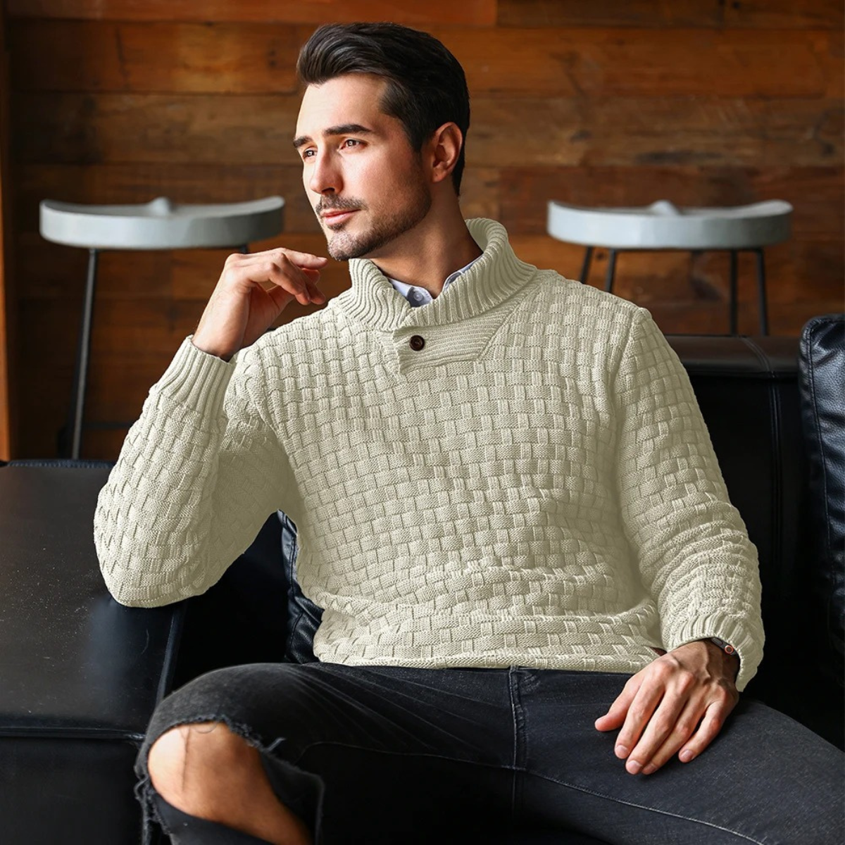 Men's Textured Knit Winter Sweater