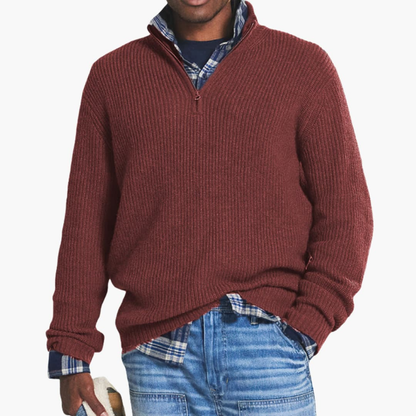 Men's Ribbed Knit Pullover Half-Zip