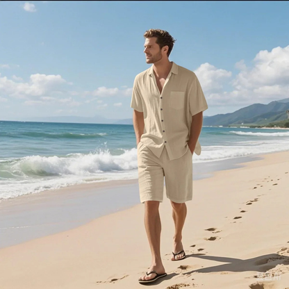 Men's Retro Beach Shirt And Shorts Set