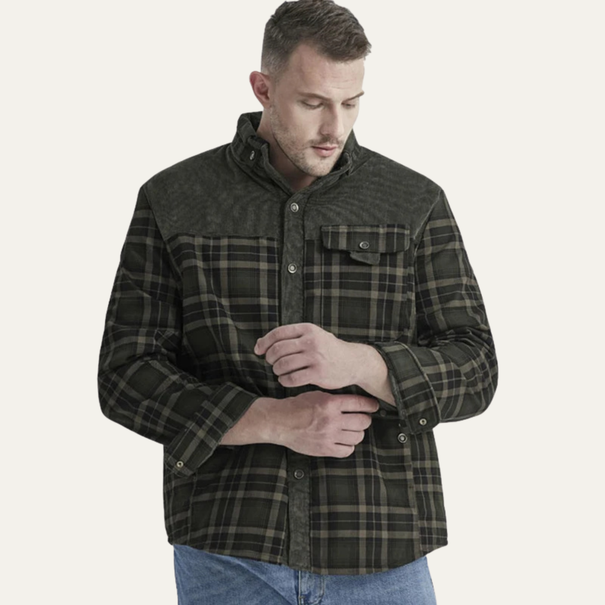 Men's Plaid Flannel Jacket Multi Pocket