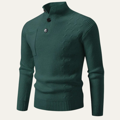 Men's Knit Sweater Stand Collar Button Detail