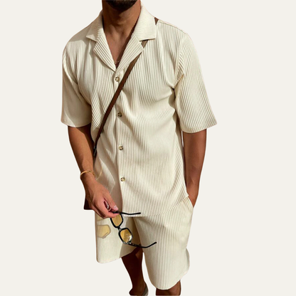 Men's Corduroy Shirt And Shorts Set