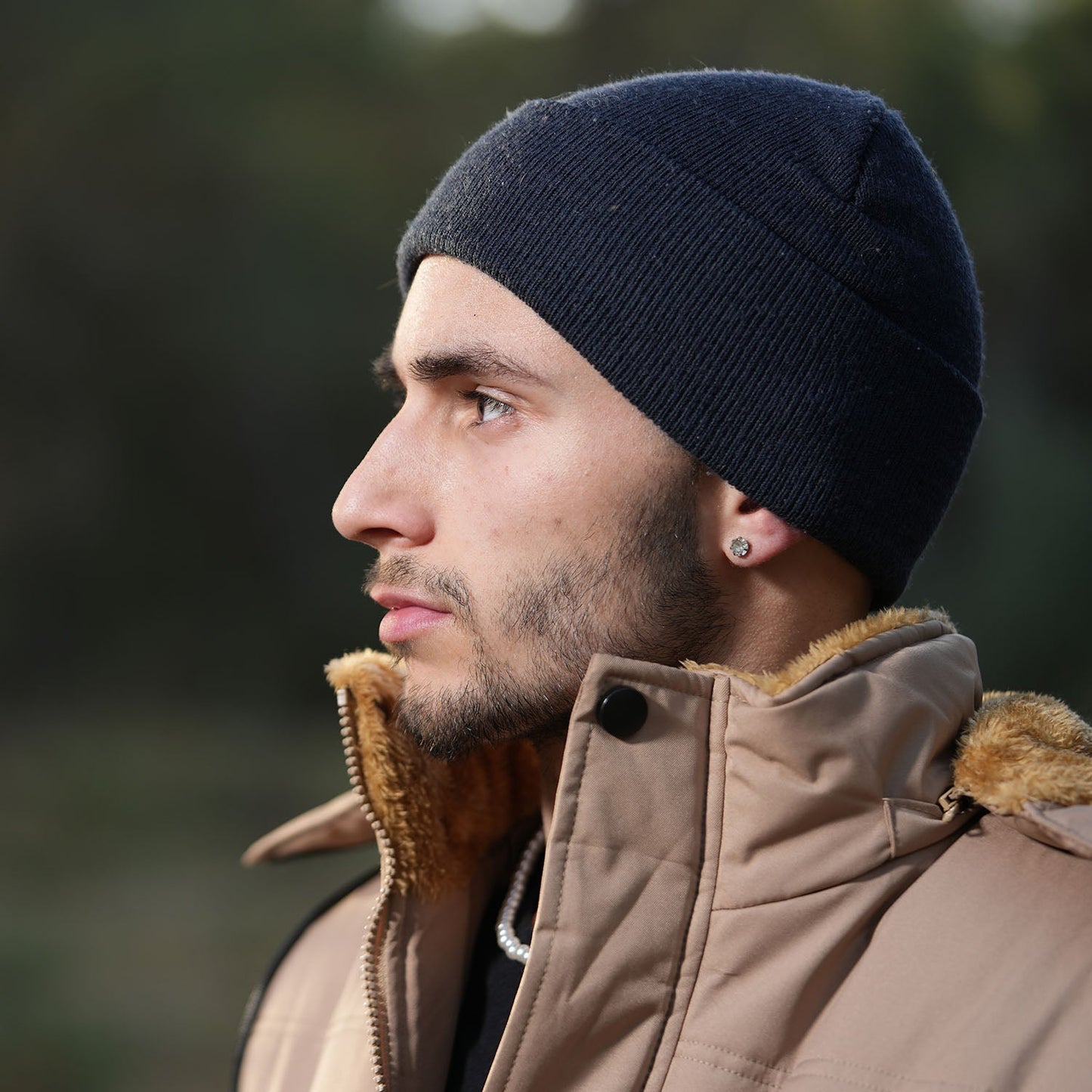 Men's Fleece-Lined Parka Jacket Warm Puffer Black