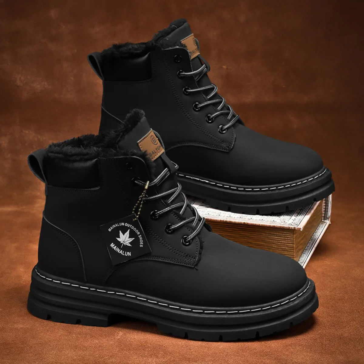 Men's Insulated Snow Boots Fur Lined Waterproof Black