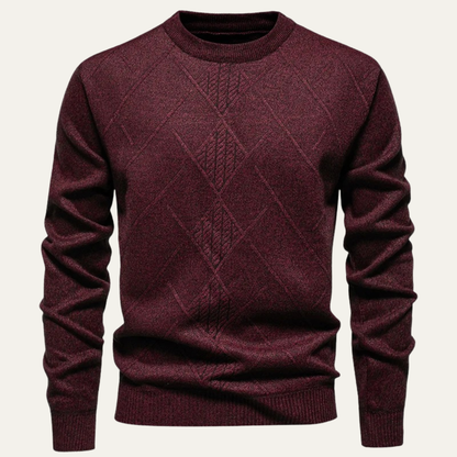 Men's Crew Neck Knit Sweater Warm Diamond Pattern