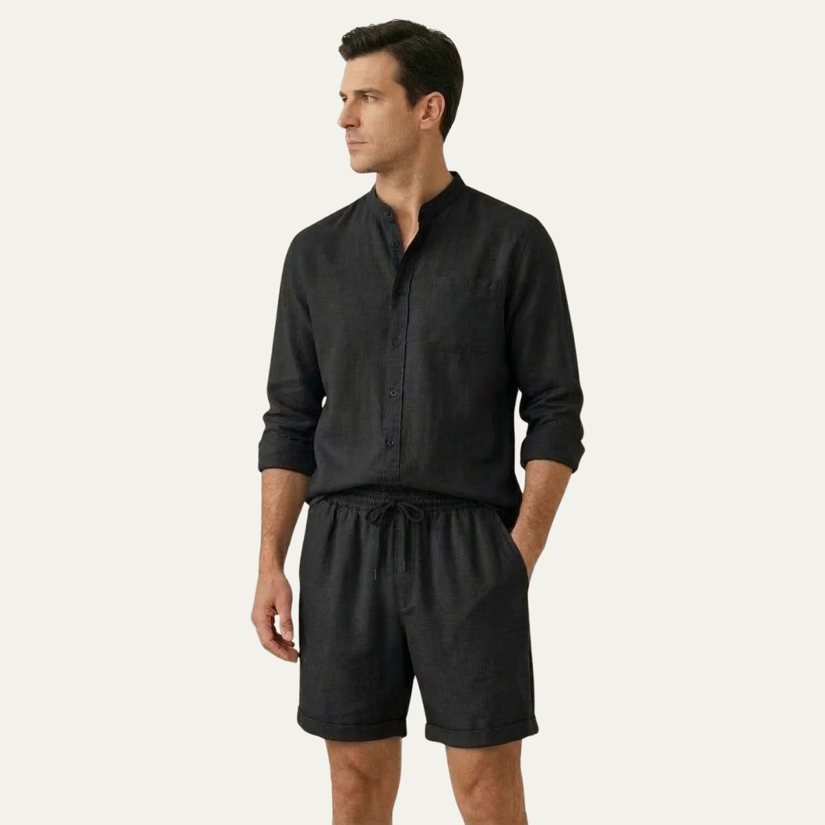 Men's Cotton Linen Shirt And Shorts Set