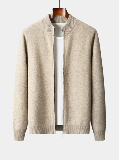 Men's Zip Front Cardigan Ribbed Collar - VibreMode