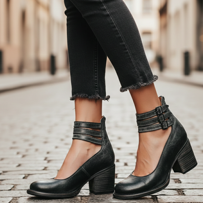 Women’s Block Heel Pumps Ankle Strap Buckle Shoes